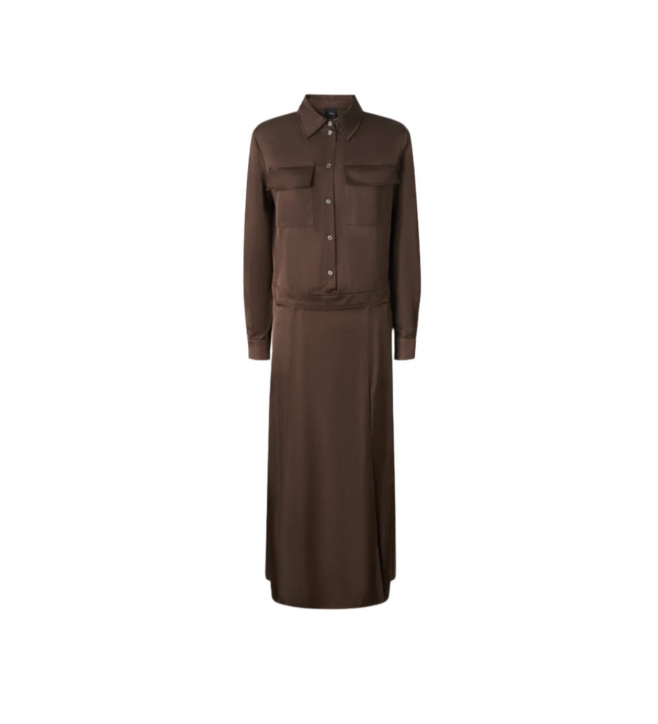 PINKO Long Satin Shirt Dress - Coffee