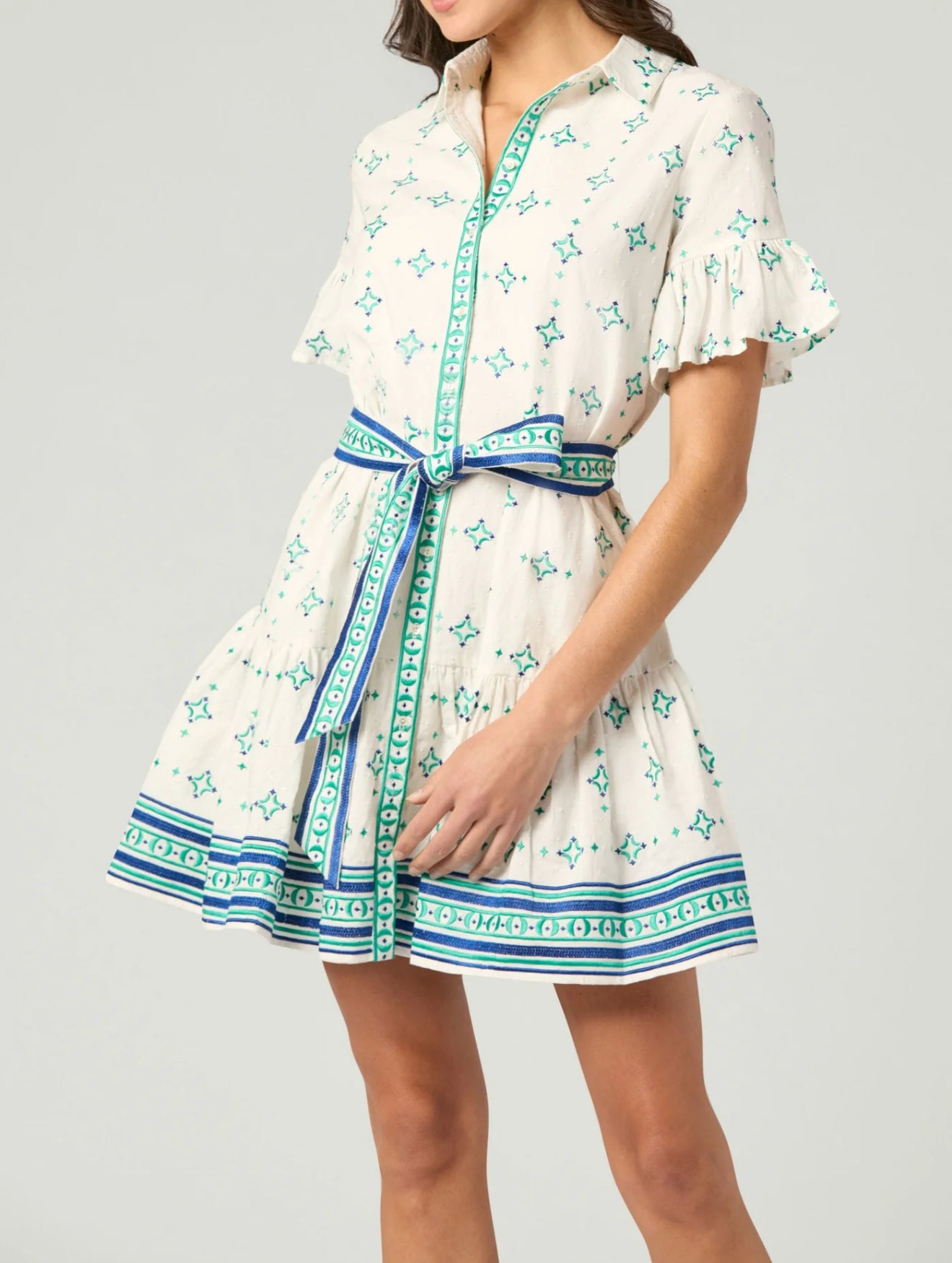 Shoshanna Fauna Dress - Optic White/Teal/Navy