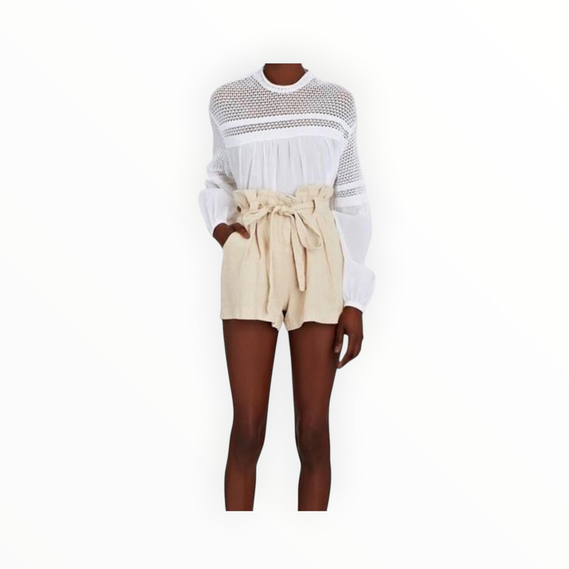 L'Agence Hillary Paperbag Linen Shorts - Sable