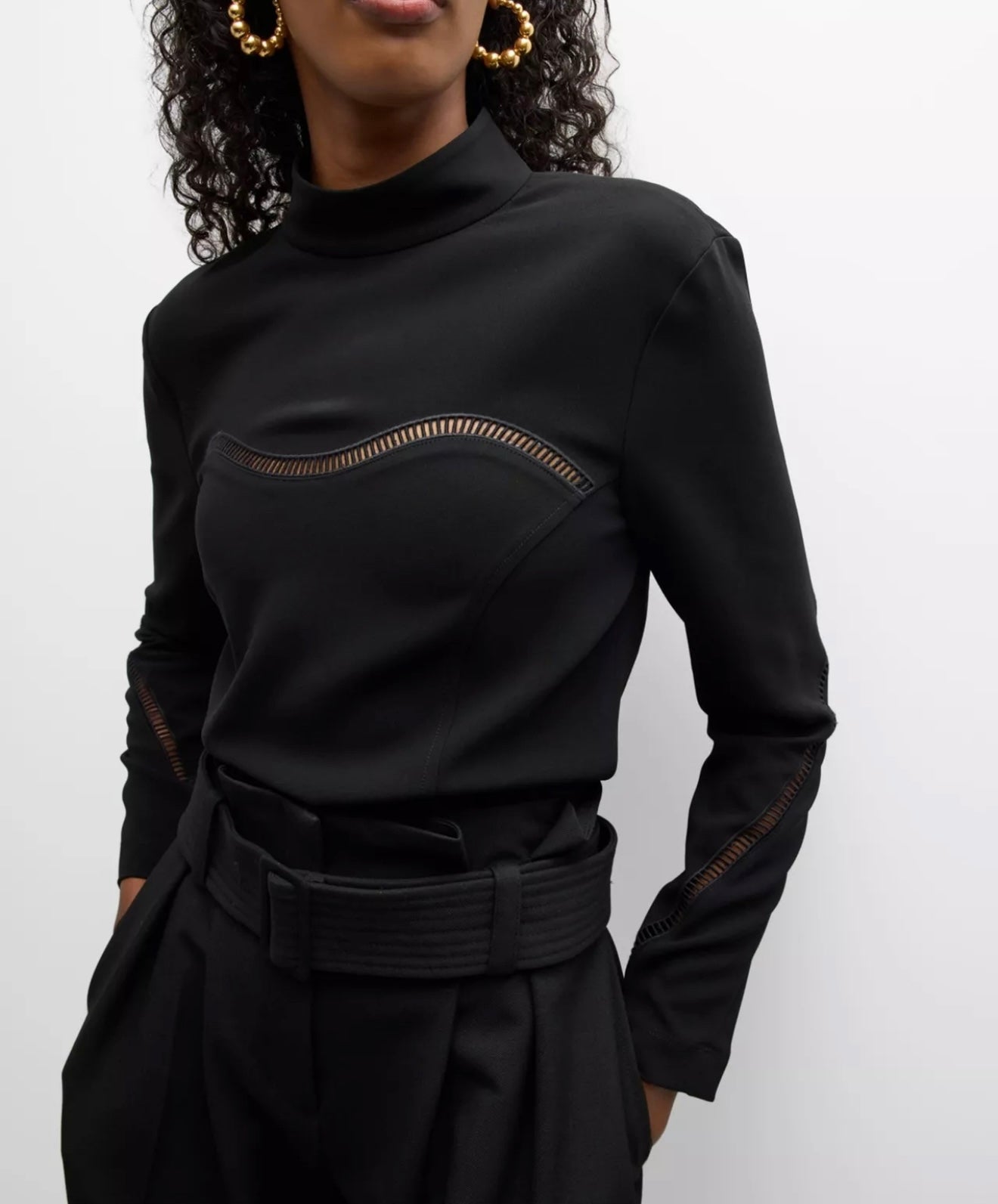 A.L.C. Holly Open-Stitch Top - Black