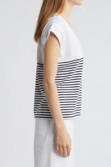Frame Le Mid Rise V-Neck Tee - Navy/White Stripe