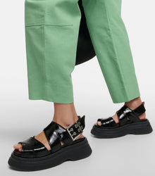 GANNI Patent Leather Platform Sandals - Black