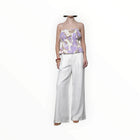 Greylin Iris Tie Front Elastic Waist Tank - Cream/Lilac
