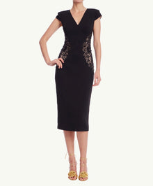 Badgley Mischka Beaded Lace Sheath Dress - Black