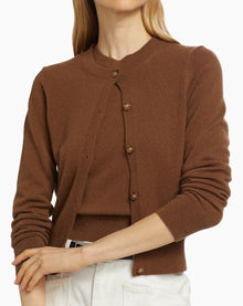 Nili Lotan March Crewneck Cashmere Cardigan - Coffee