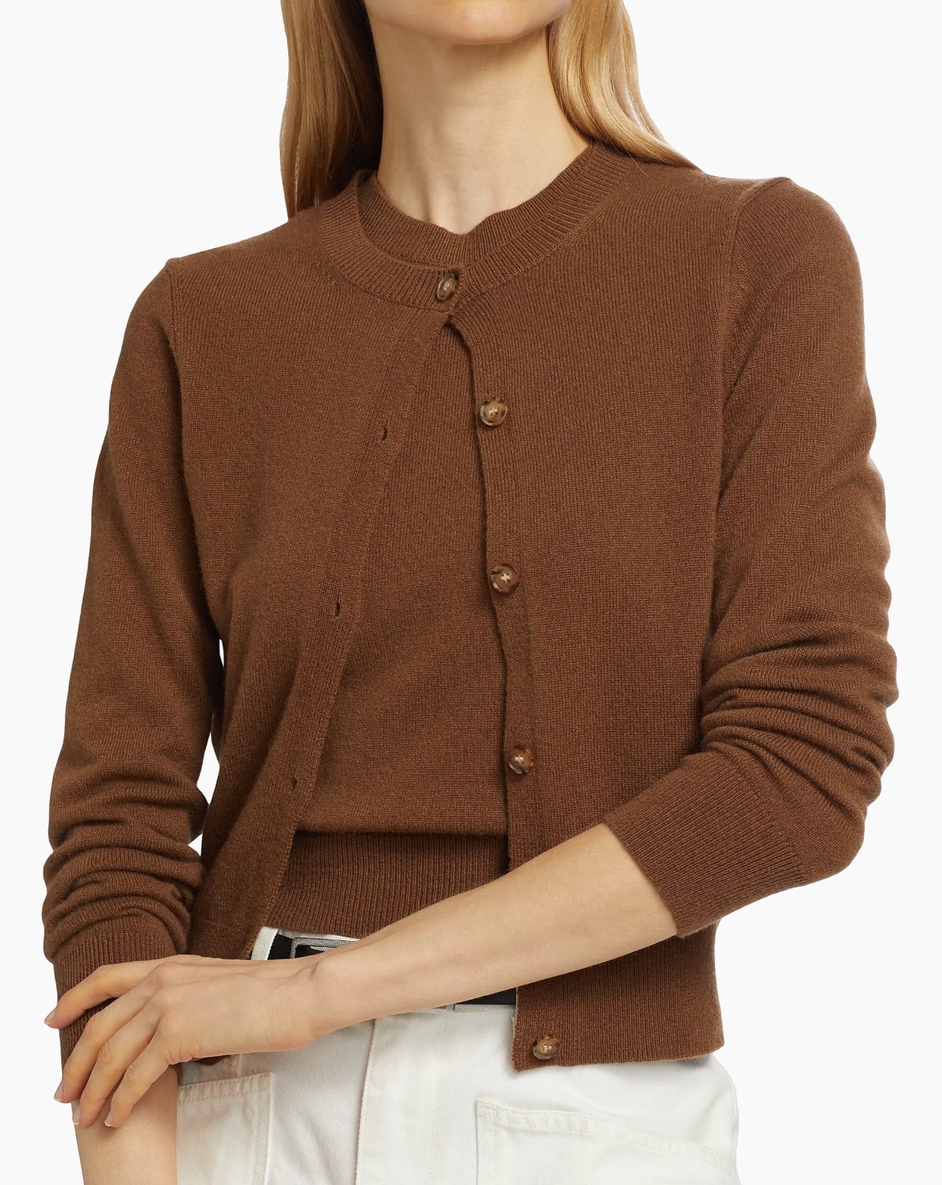 Nili Lotan March Crewneck Cashmere Cardigan - Coffee