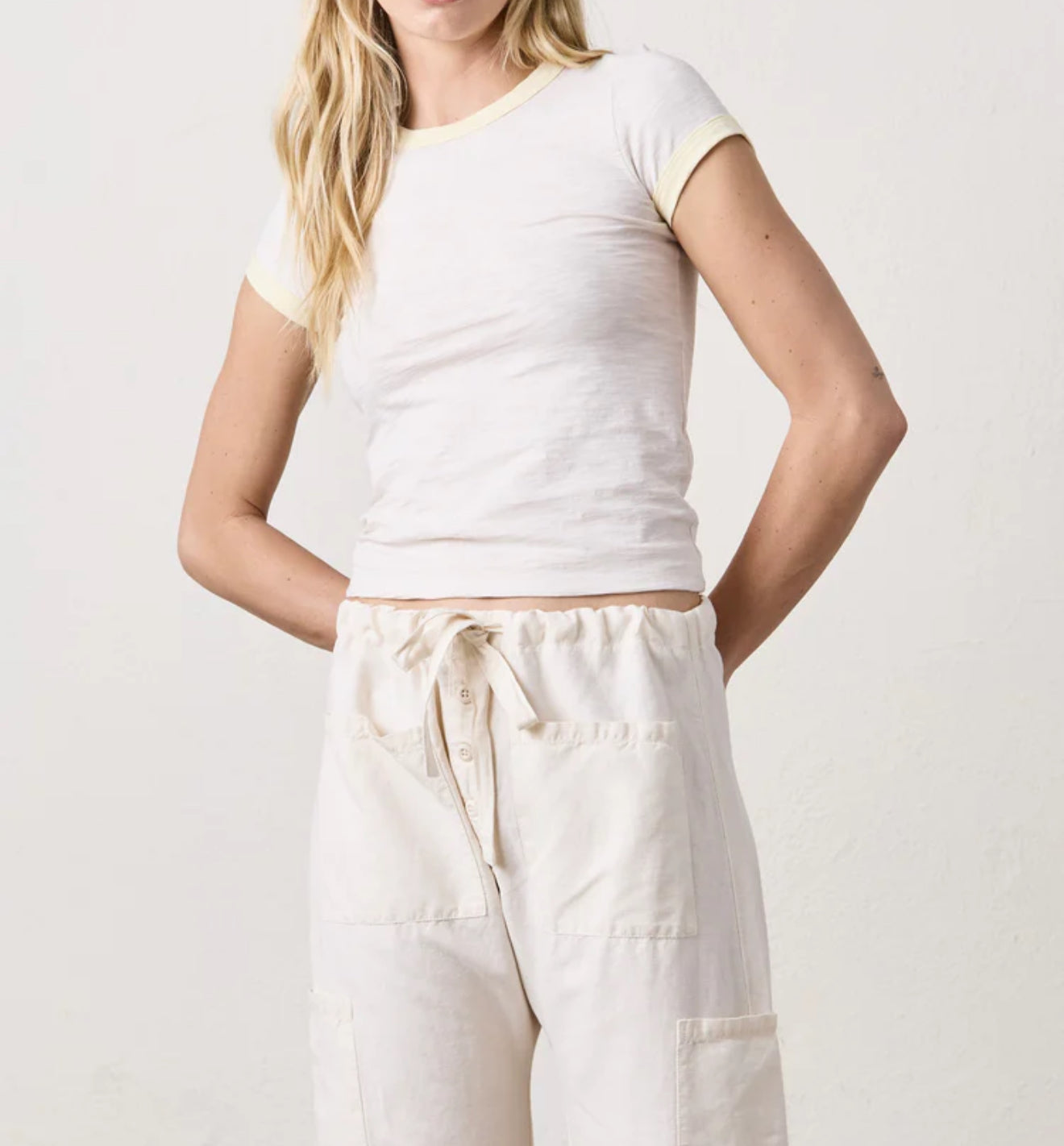 NSF Bodhi Slub Jersey Ringer Baby Tee - Ivory/Lemonade