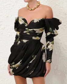 Zimmermann Harmony Drape Mini Dress - Black Magnolia