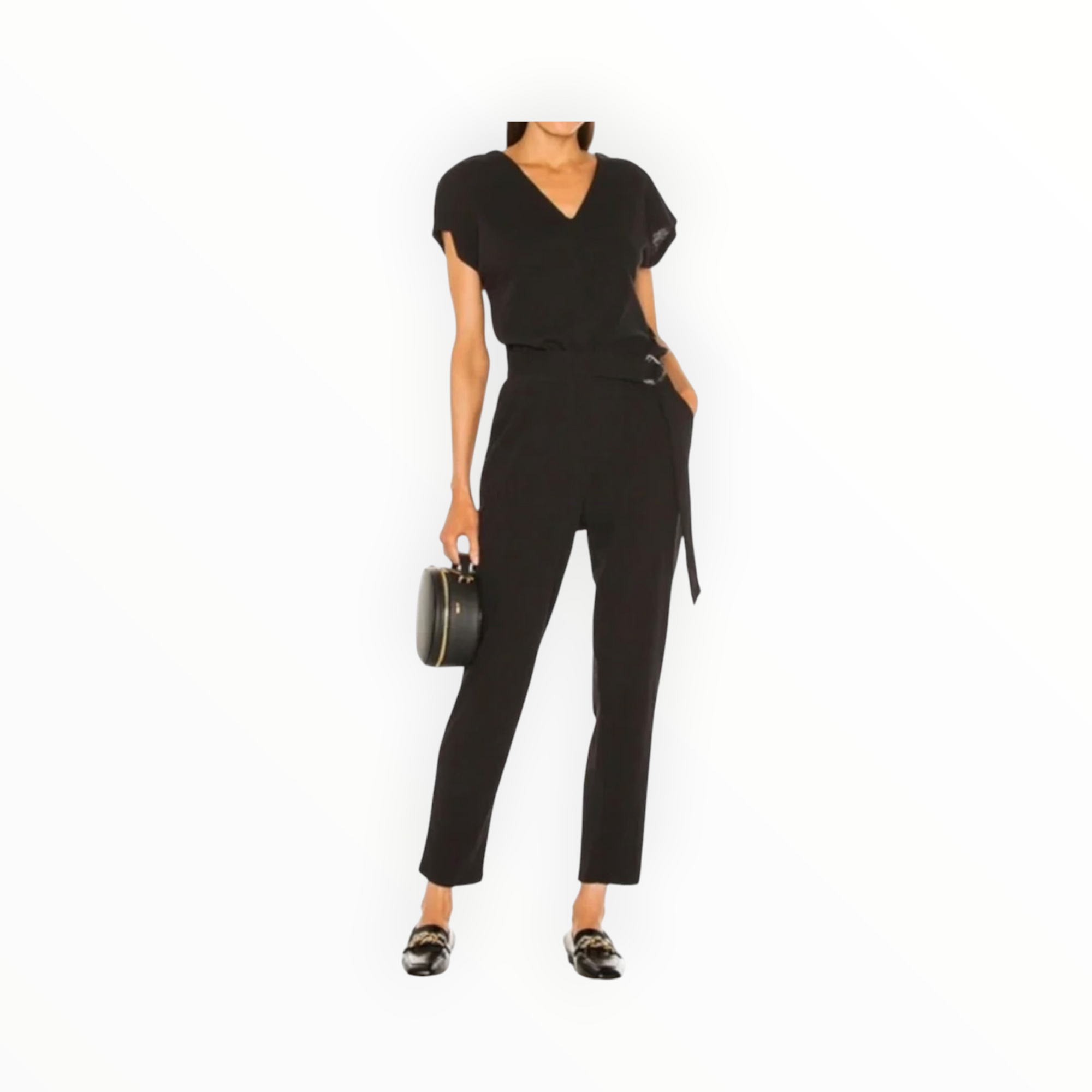 ATM Melillo High Torsion V Neck Belted Jumpsuit - Black