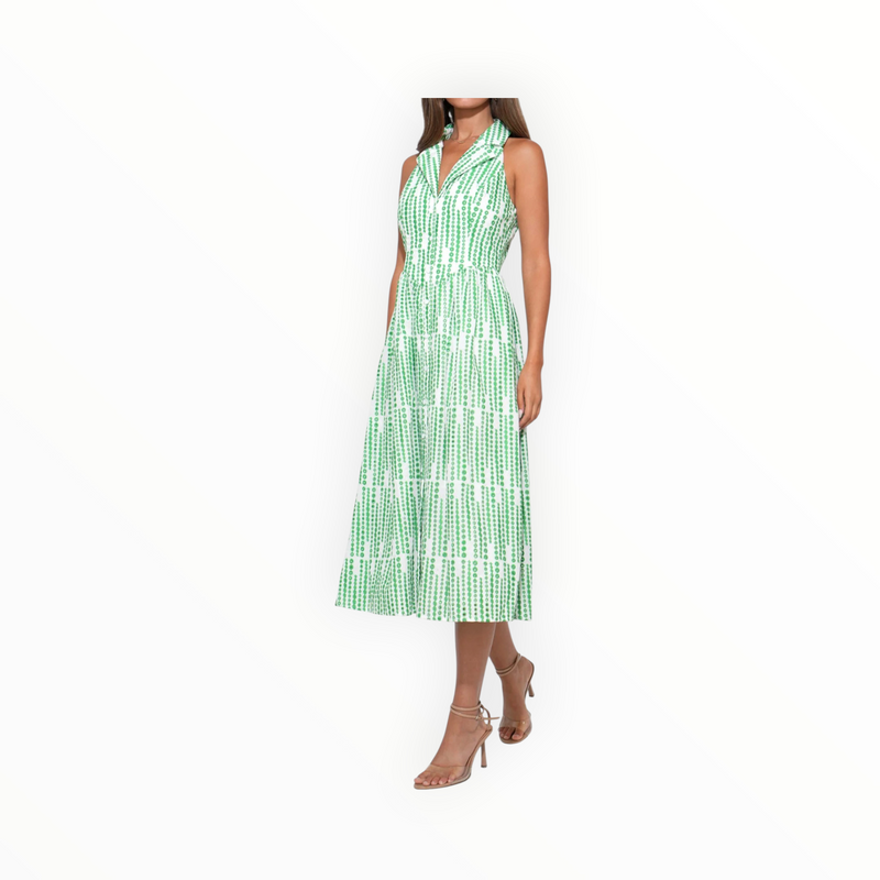 Adelyn Rae Ruby Embroidery Midi Dress - White/Green