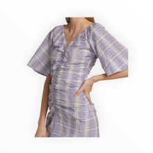GANNI Seersucker Check V-Neck Midi-Dress - Persian Violet