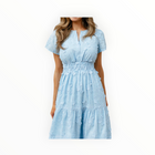 Sail To Sable Sky Eyelet Cinched Waist Midi Dress