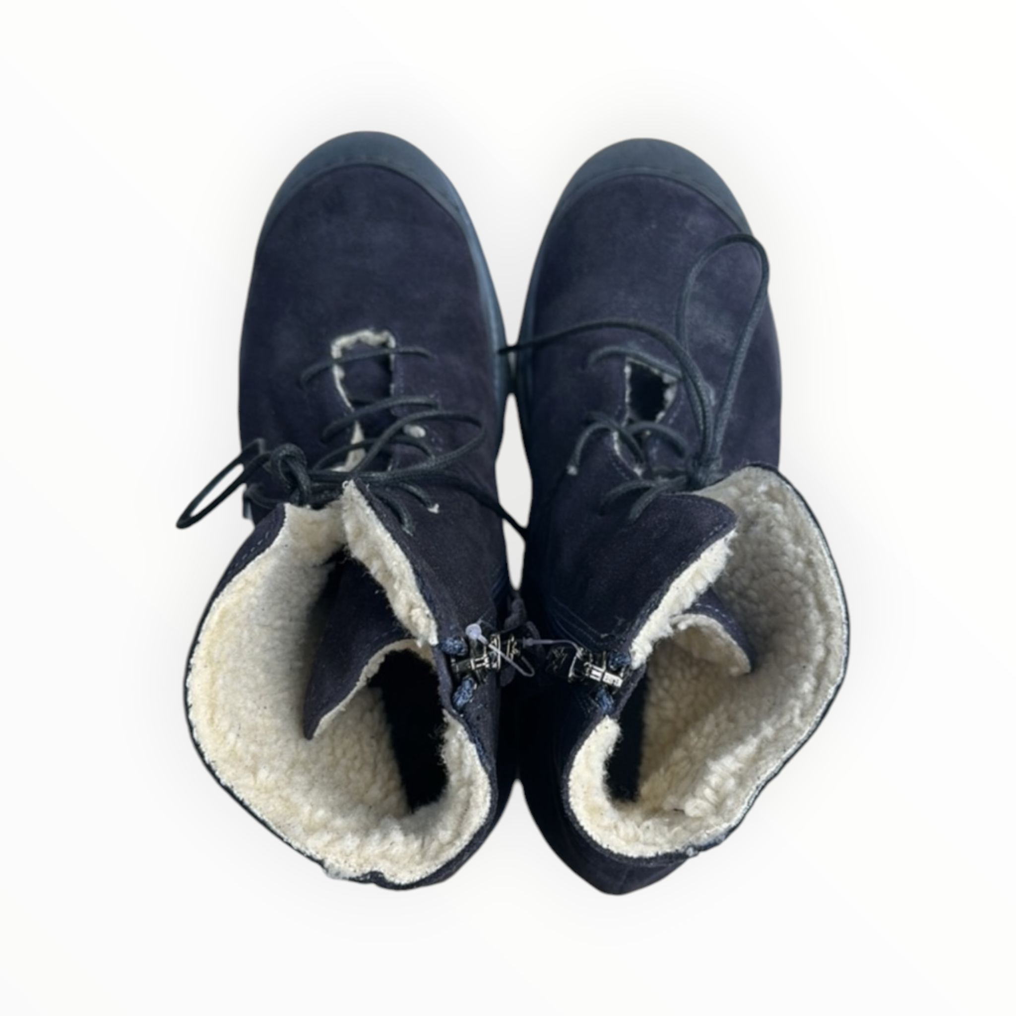 Lofina Lace Up Suede Boots W/Shearling Interior - Navy