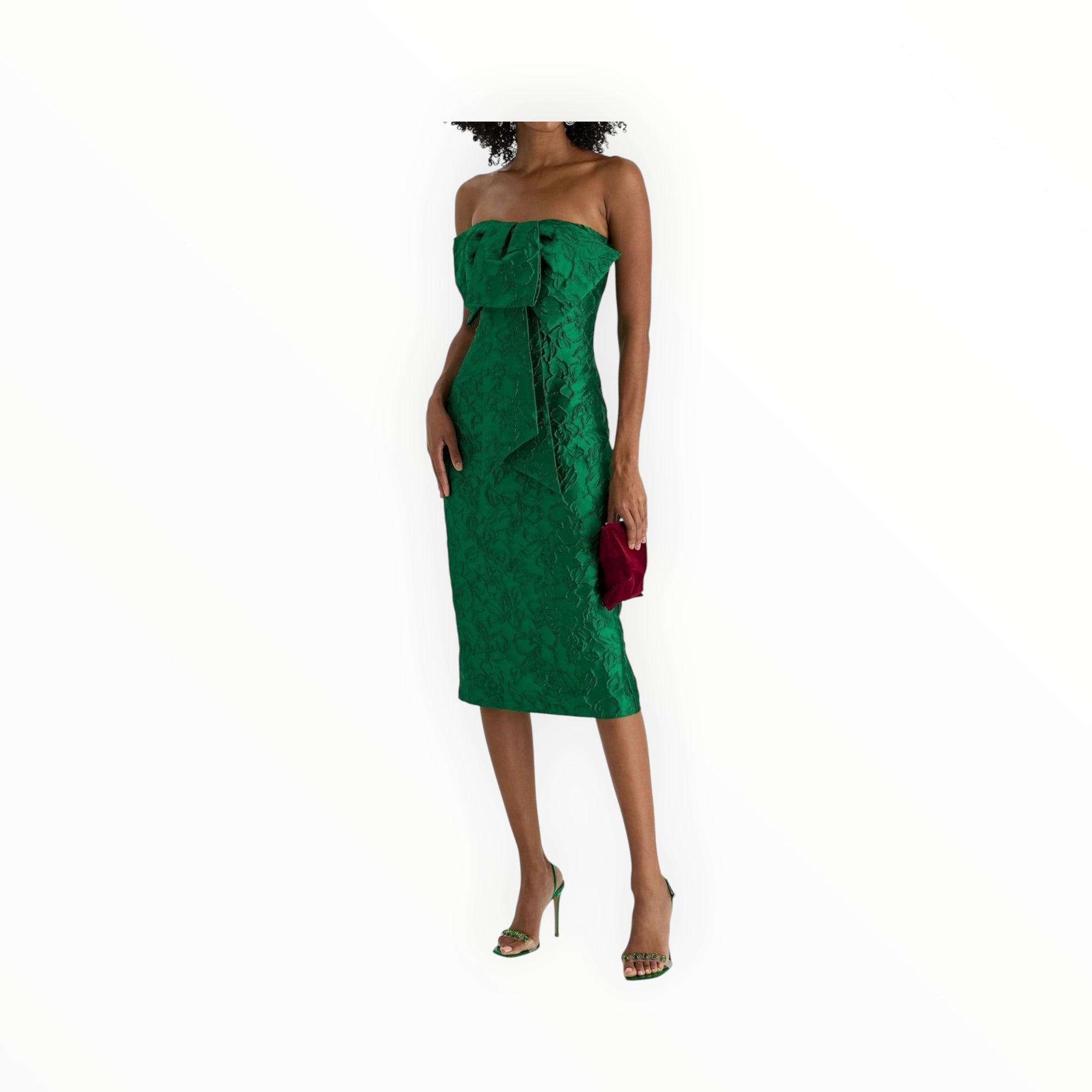 Badgley Mischka Jacquard Bow Dress - Emerald