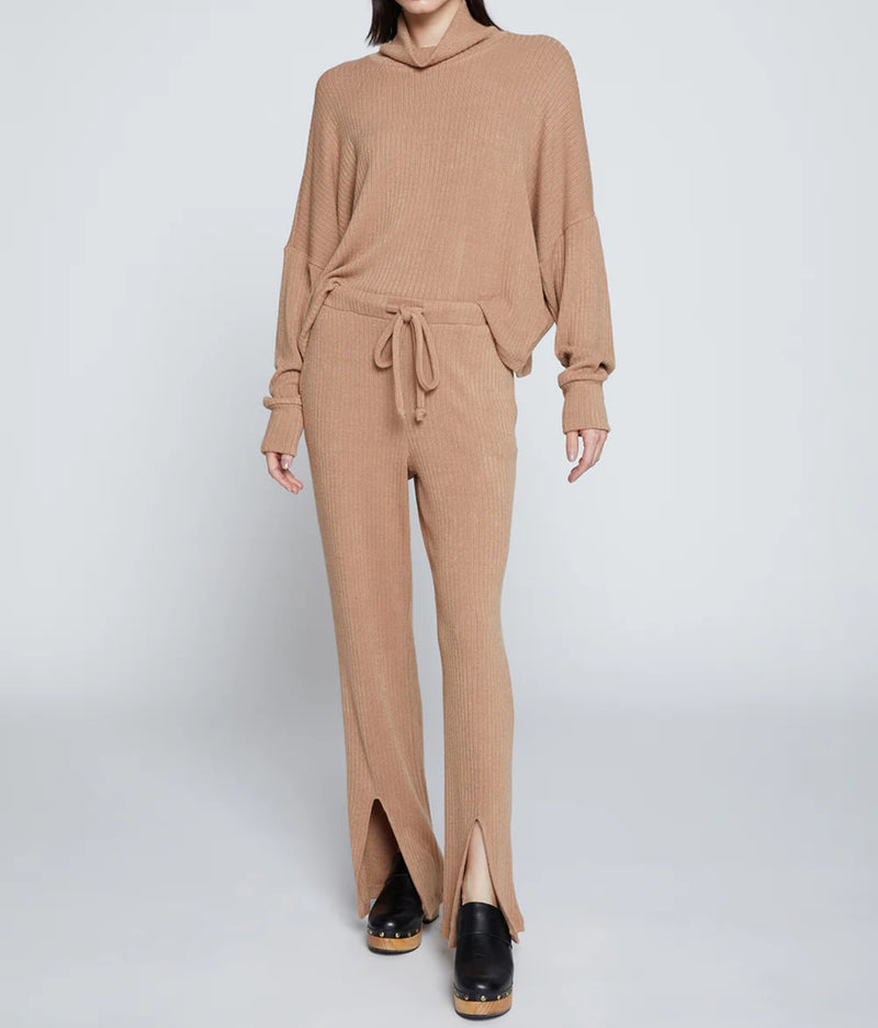 Stateside Rachel Chunky Rib Front Slit Tie Pant - Toffee