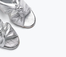Frēda Salvador Valentina Ruched Mid-Heel Sandal - Silver Calf