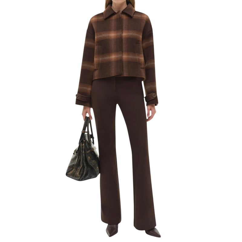 SIMKHAI Colby Wool Jacket - Chocolate Plaid