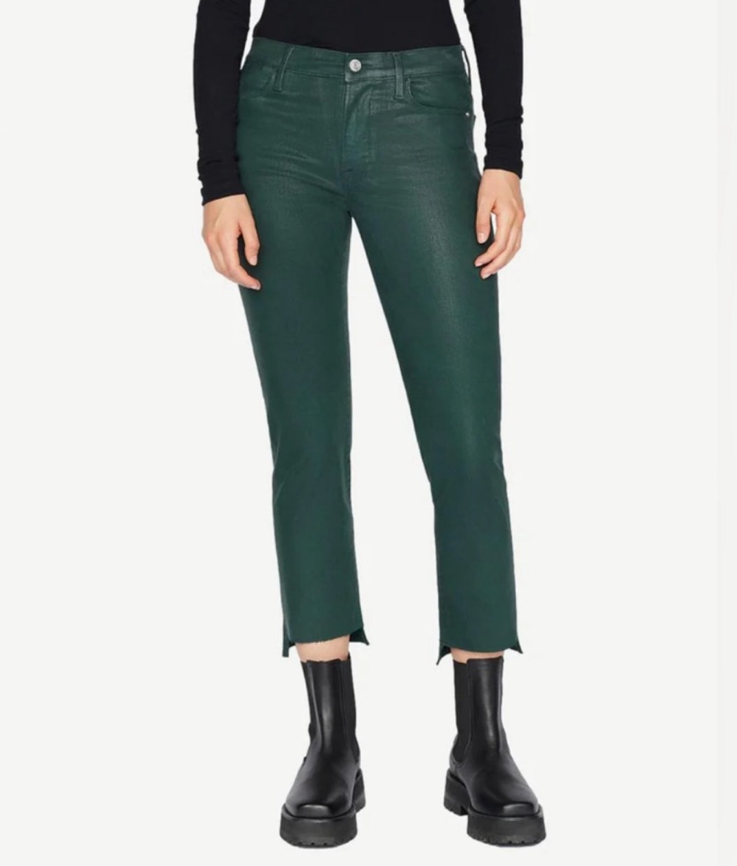 Frame Le High Straight Raw Stagger Coated Jean - Pine