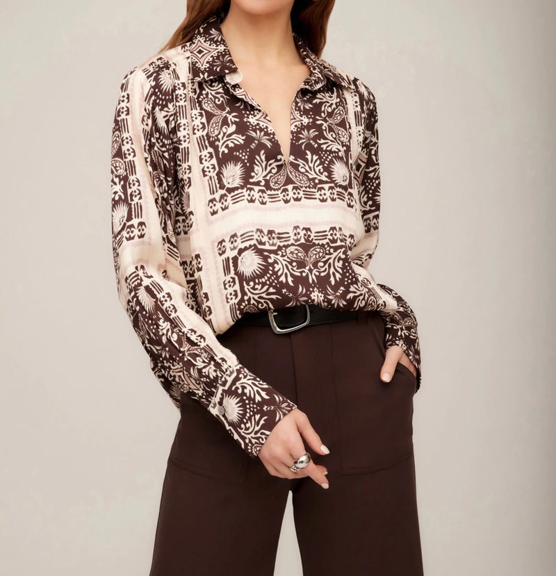 Fifteen Twenty Tess Half Placket Shirt - Earthy Block Print