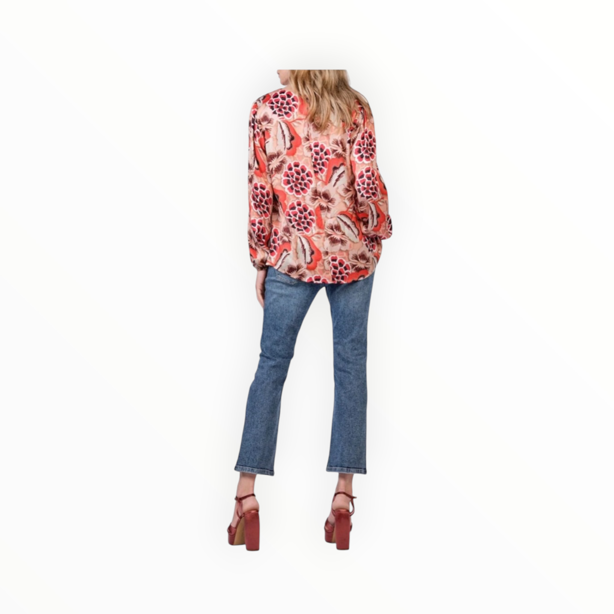 Summum V-Neck Bold Flower Top - Pink Floral