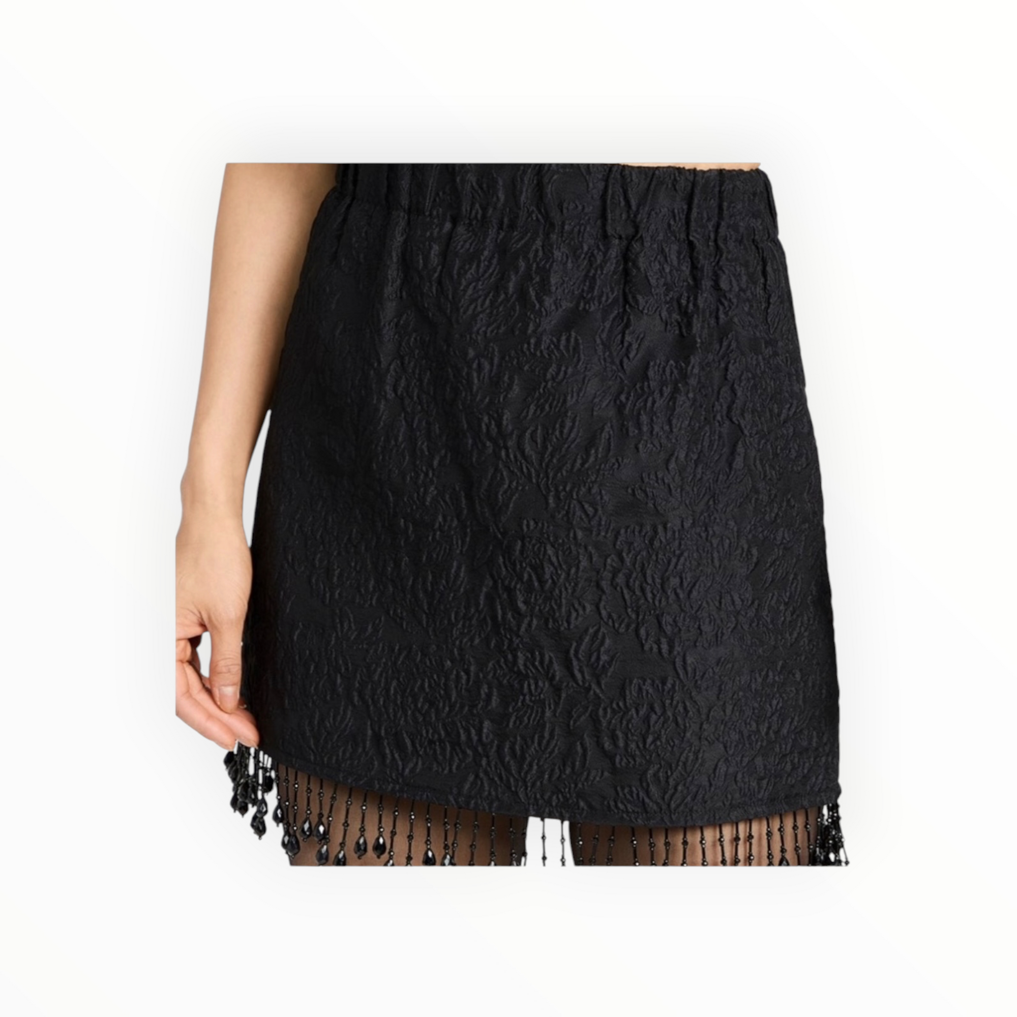 GANNI Jacquard Organza Bead Fringe Skirt - Black