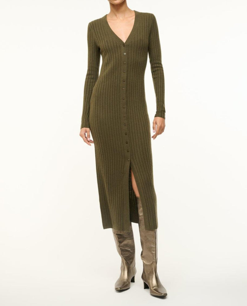 STAUD Shoko Cashmere Sweater Dress - Olive