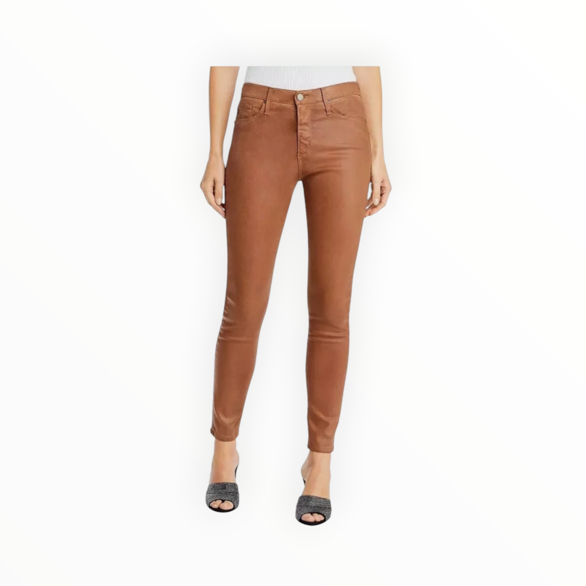 AG Jeans Farrah High Rise Faux Leatherette Ankle Skinny - Rust Brown