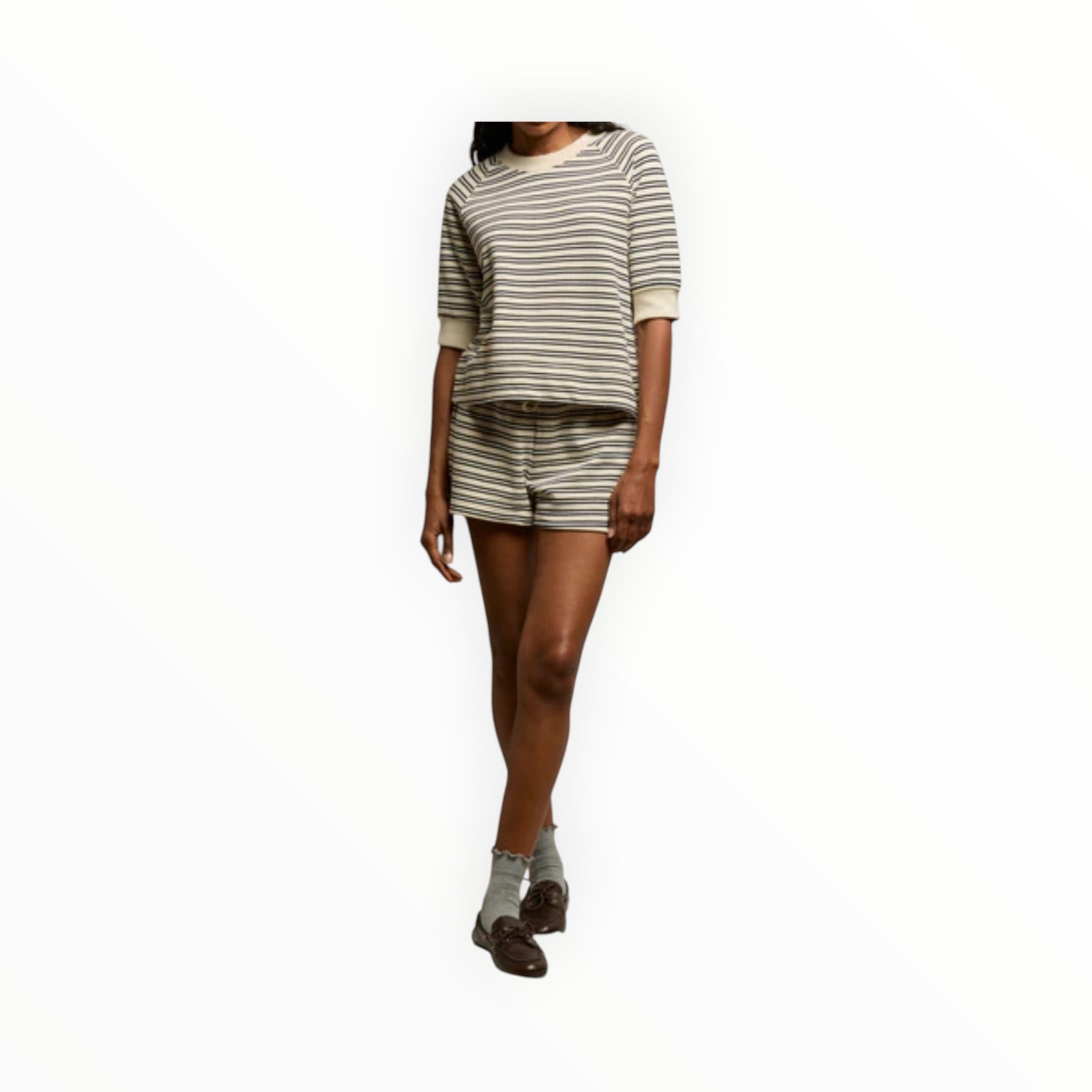 perfectwhitetee Bennie French Terry Short - Navy Stripe