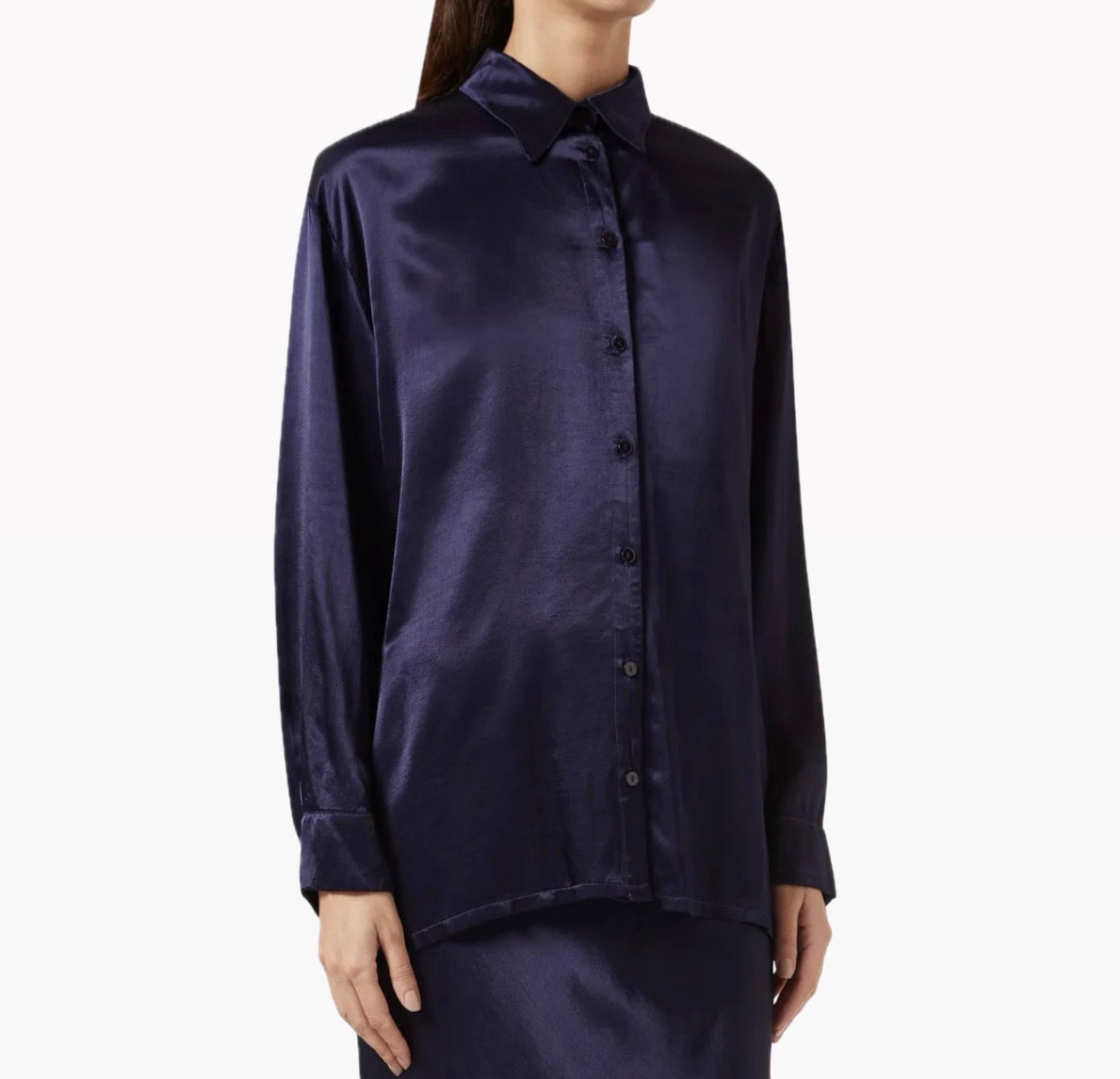 Enza Costa Satin Long Sleeve Shirt - Dark Navy