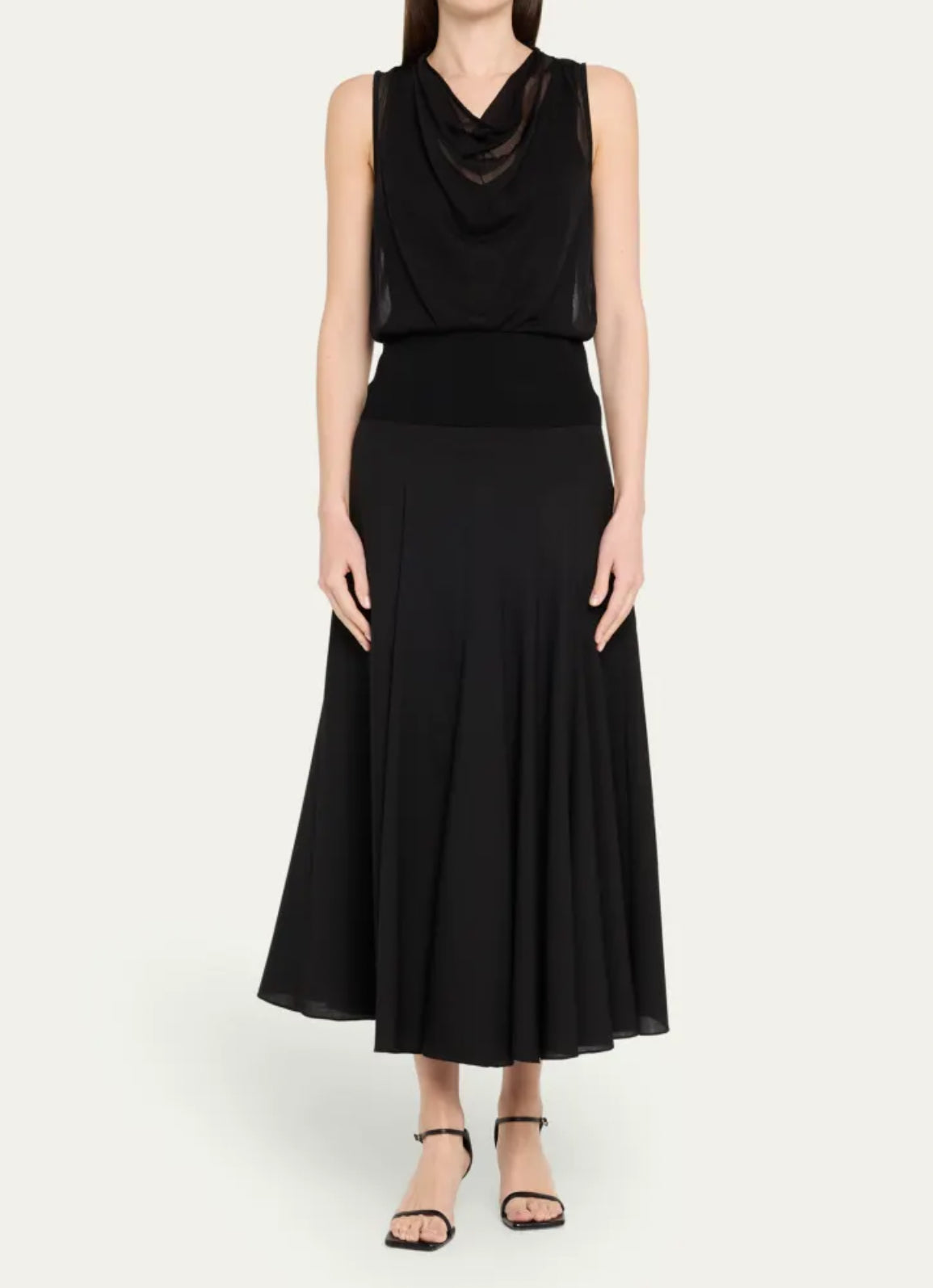 SIMKHAI Carmina Sheer Cowl Neck Top - Black