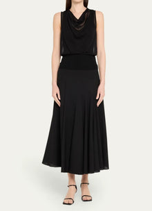 SIMKHAI Carmina Sheer Cowl Neck Top - Black