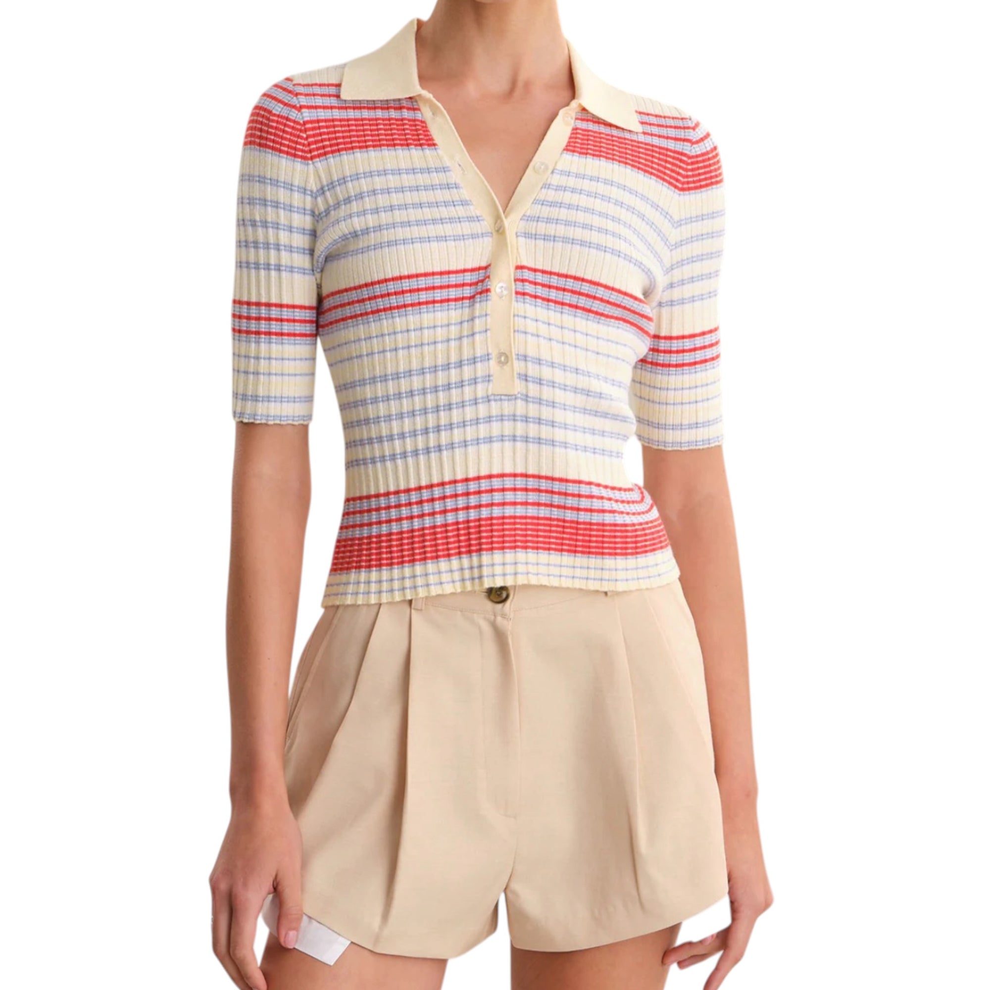 525 Calla Polo Top - Bright Multi Stripe