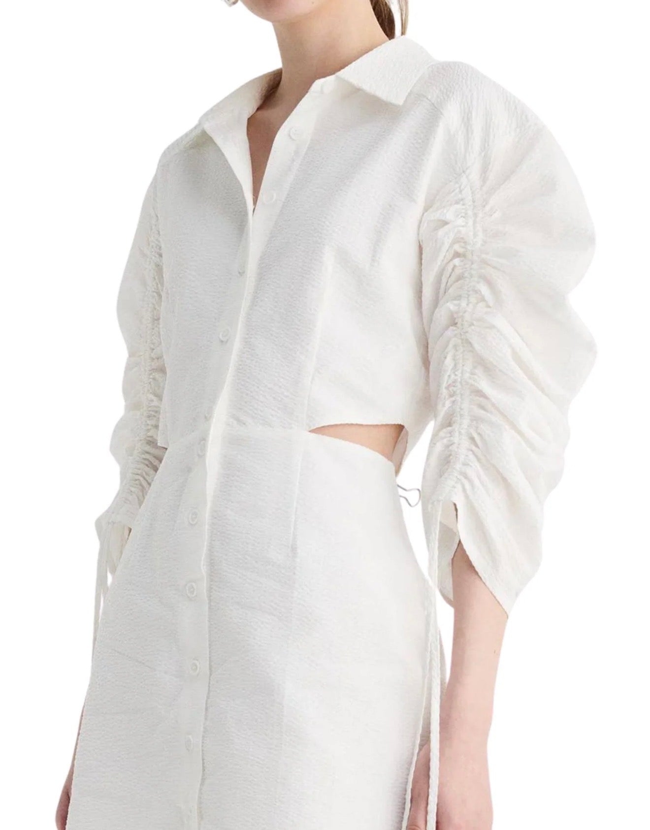 SUBOO Bentley Gathered Box Sleeve Mini Dress - White