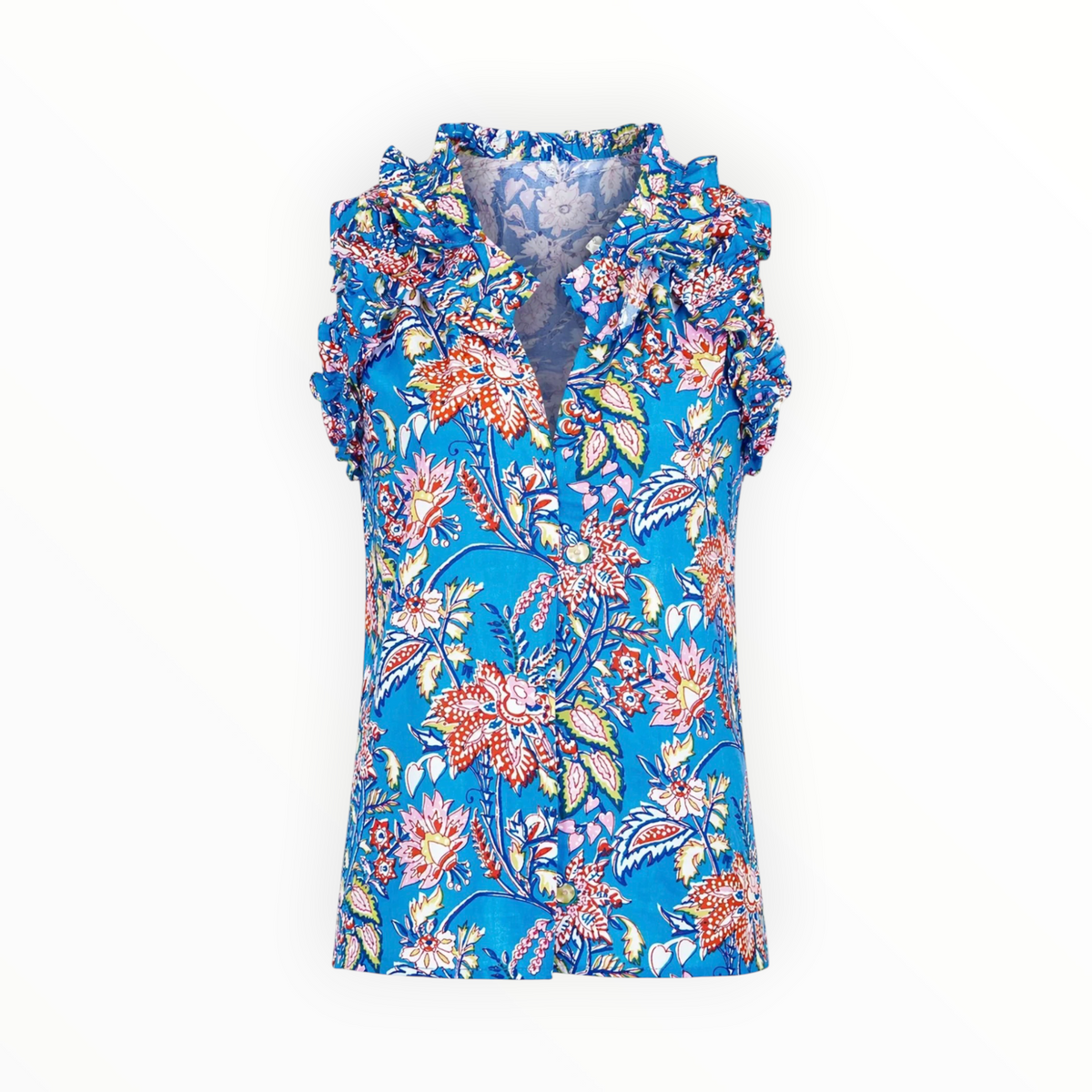 La Plage Butterfly Top in Confetti Block Print - Blue Multi