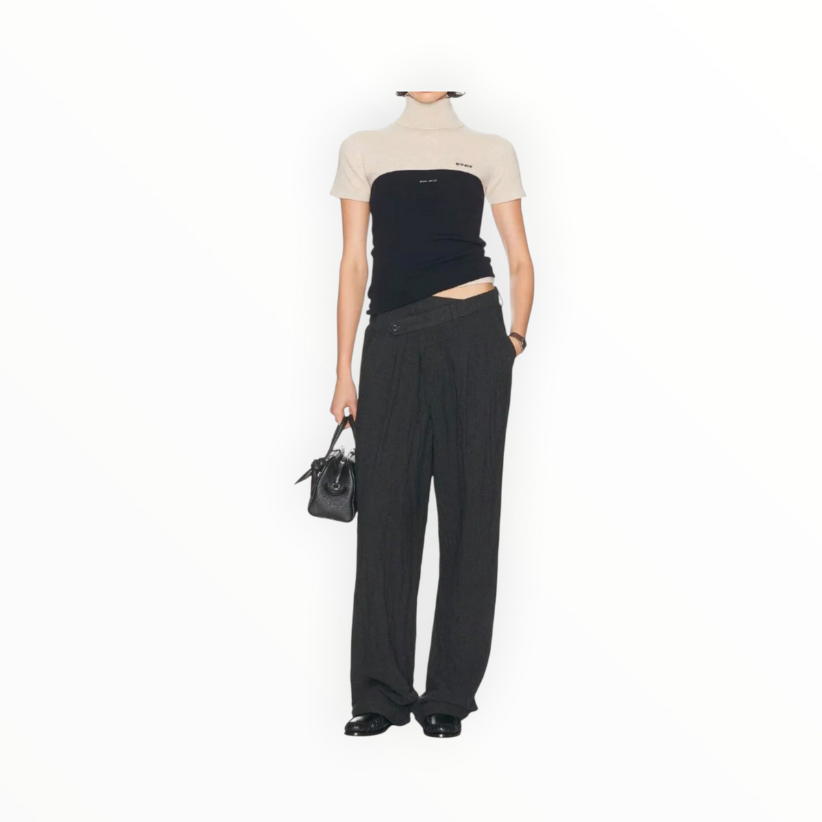 R13 Triple Pleat Crossover Trouser - Charcoal