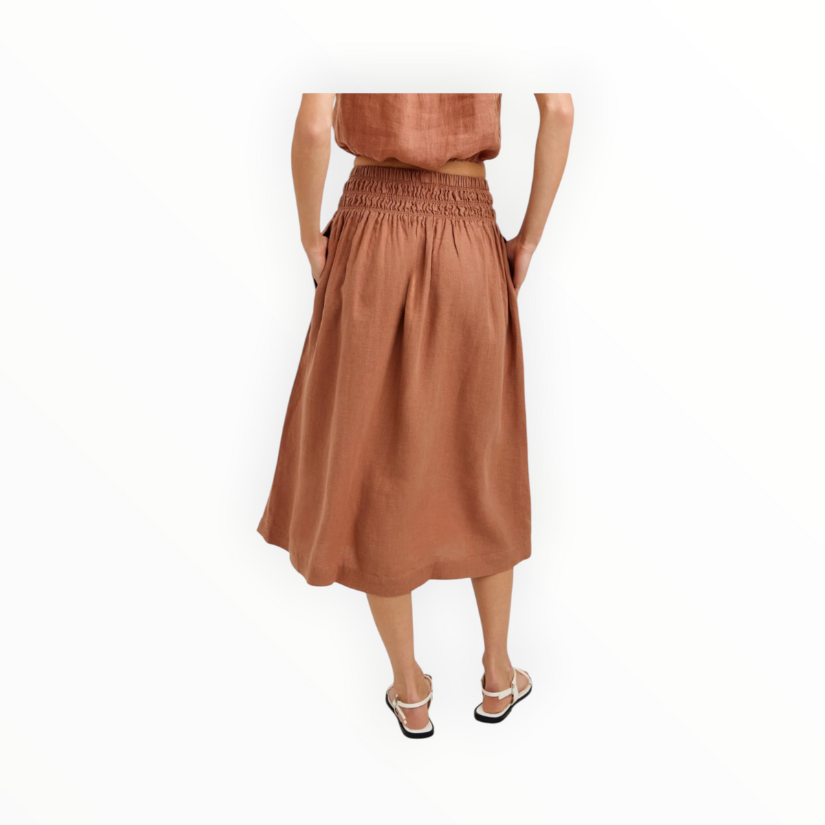 Bella Dahl Smocked Waist Gathered Skirt - Coastal Brown