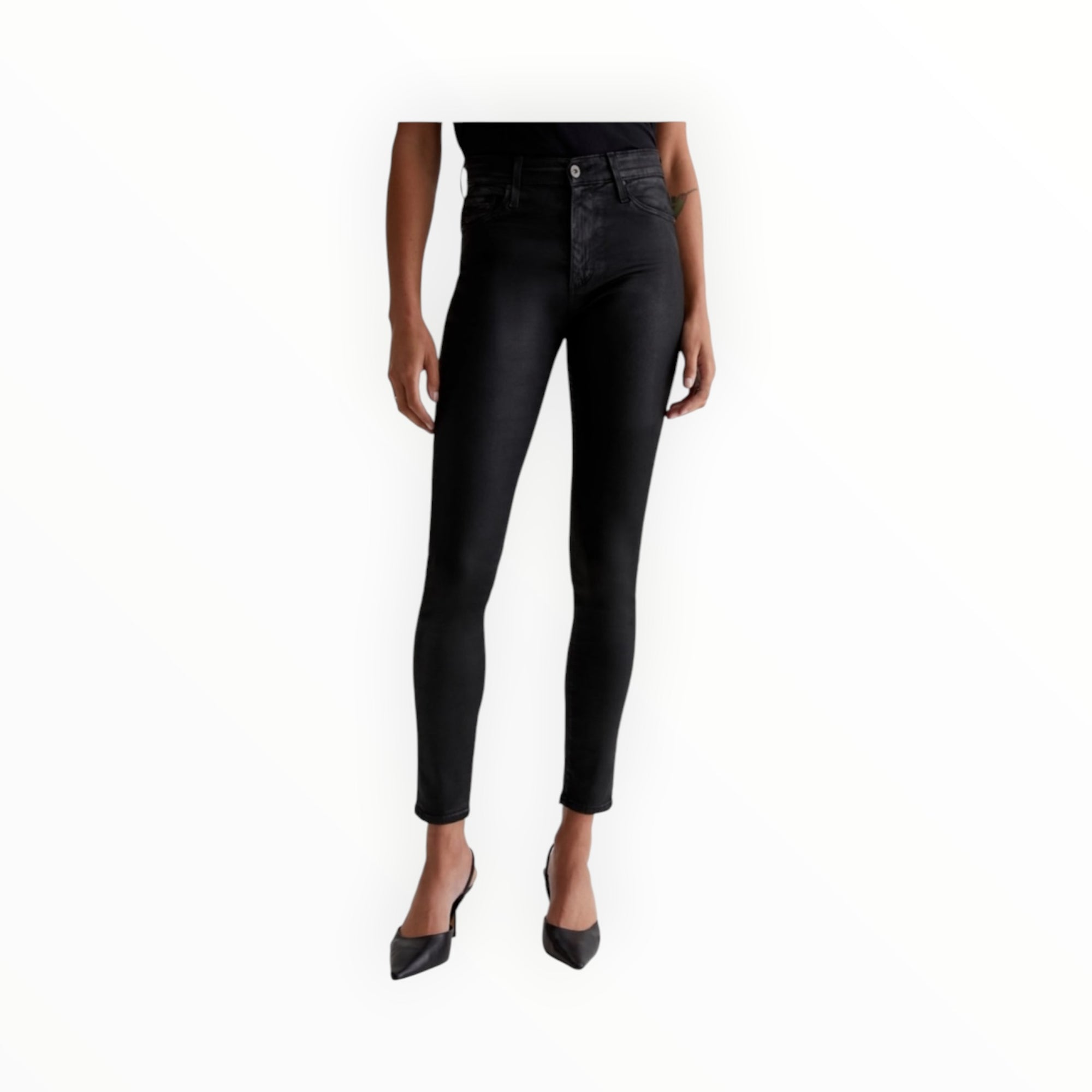 AG Jeans Farrah High Rise Faux Leatherette Ankle Skinny - Super Black