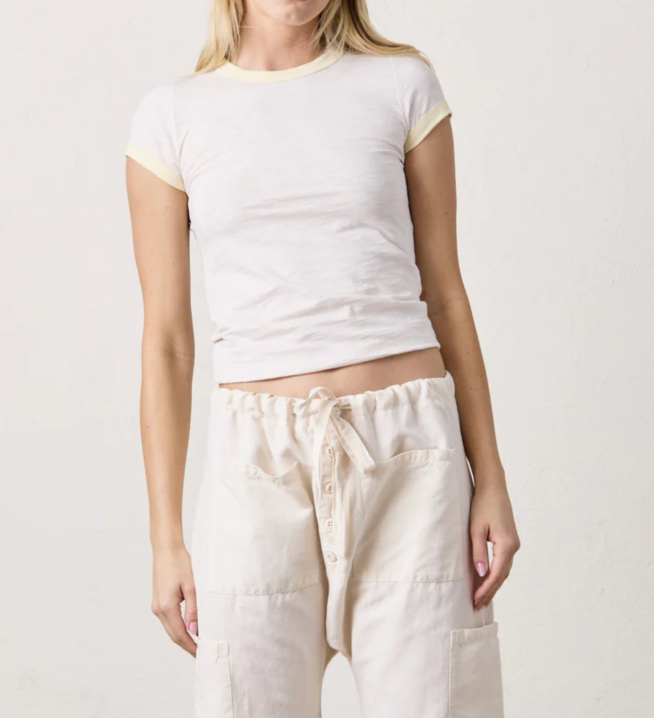 NSF Bodhi Slub Jersey Ringer Baby Tee - Ivory/Lemonade