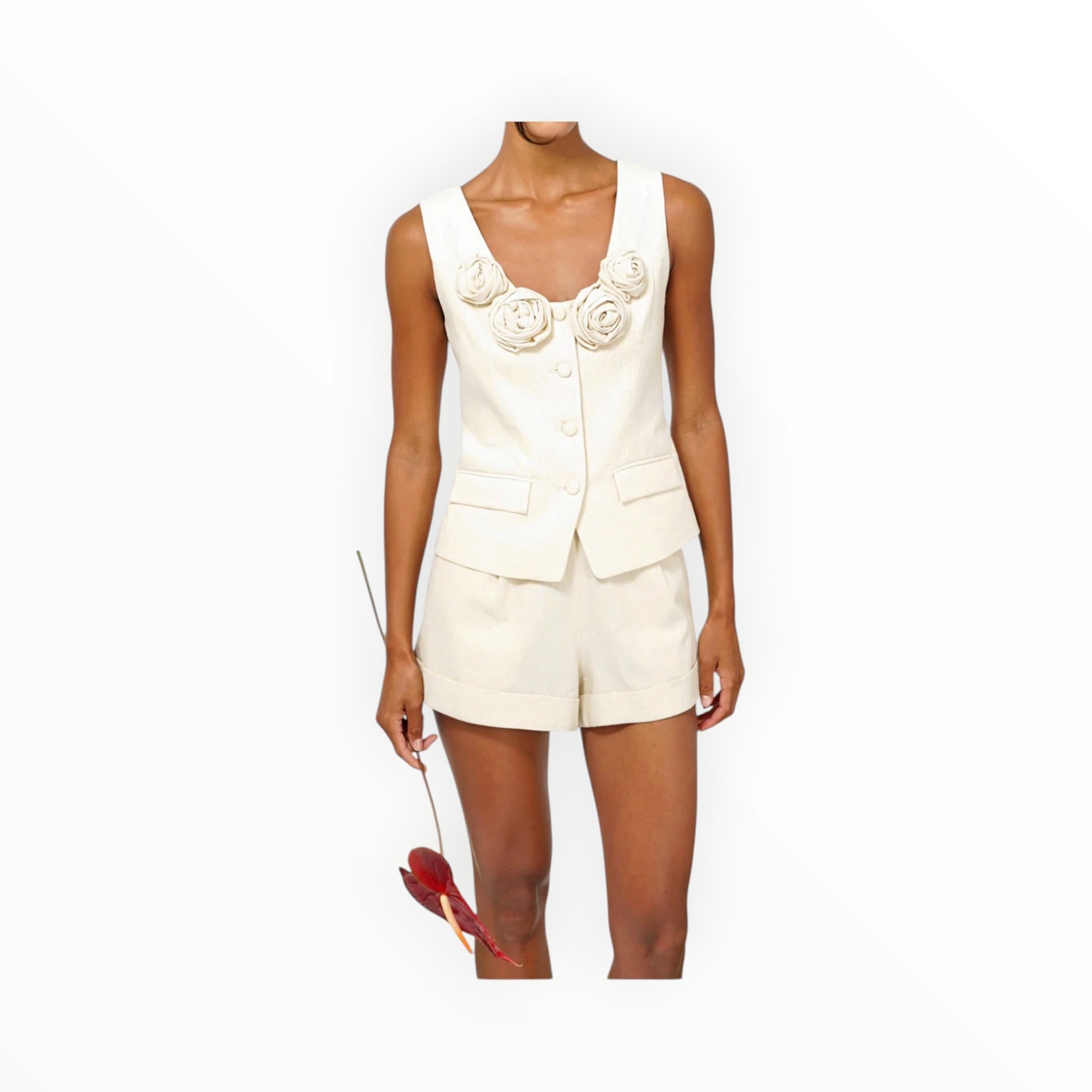 Adelyn Rae Hailey Linen Vest - White
