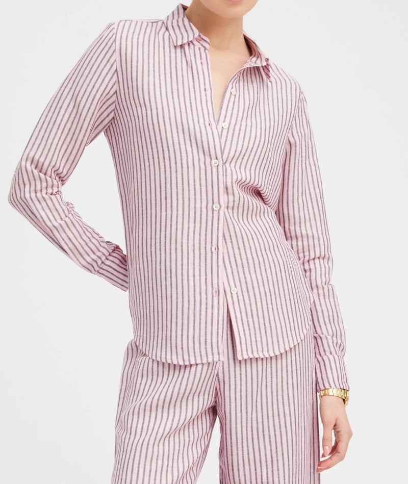 SPRWMN Pink Indigo Stripe Linen Fonda Button Down