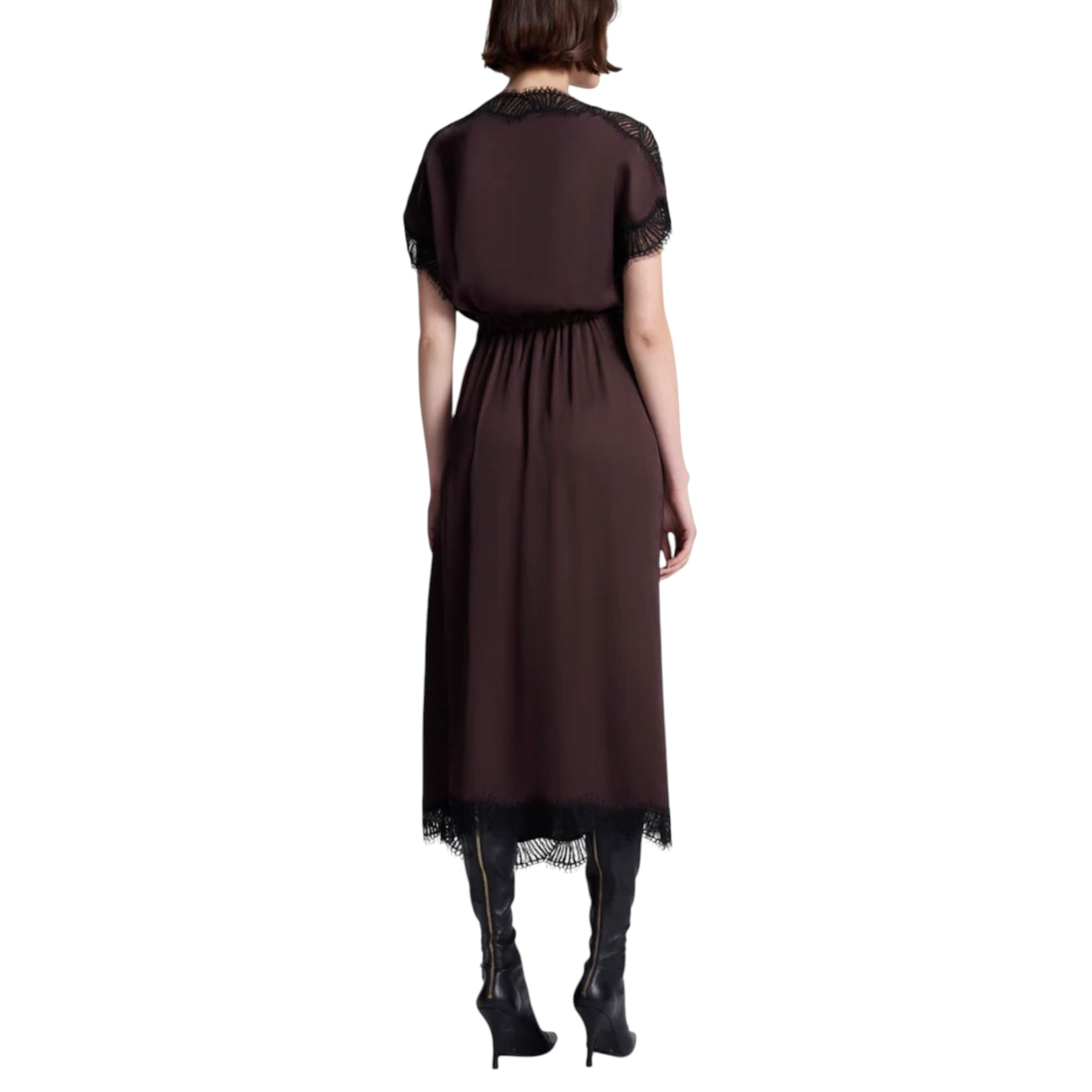 A.L.C. Luna Satin And Lace Midi Dress - Cocoa/Black