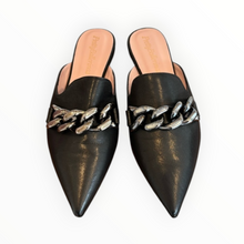 Pretty Ballerinas Overside Chain Leather Mules - Black