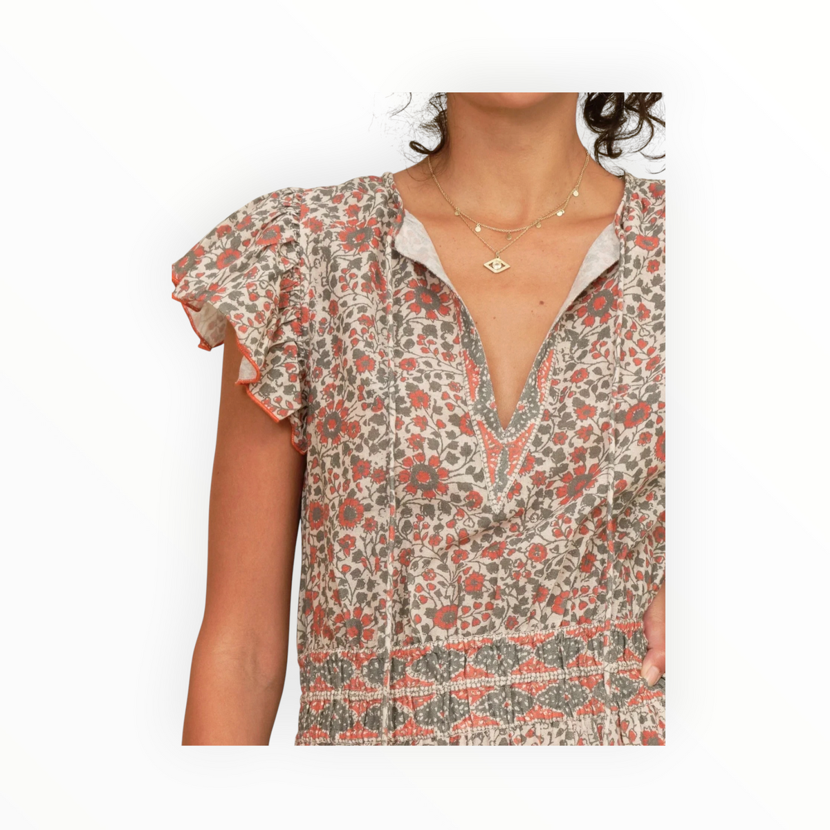 M.A.B.E Della Print Maxi Dress - Rust/Khaki