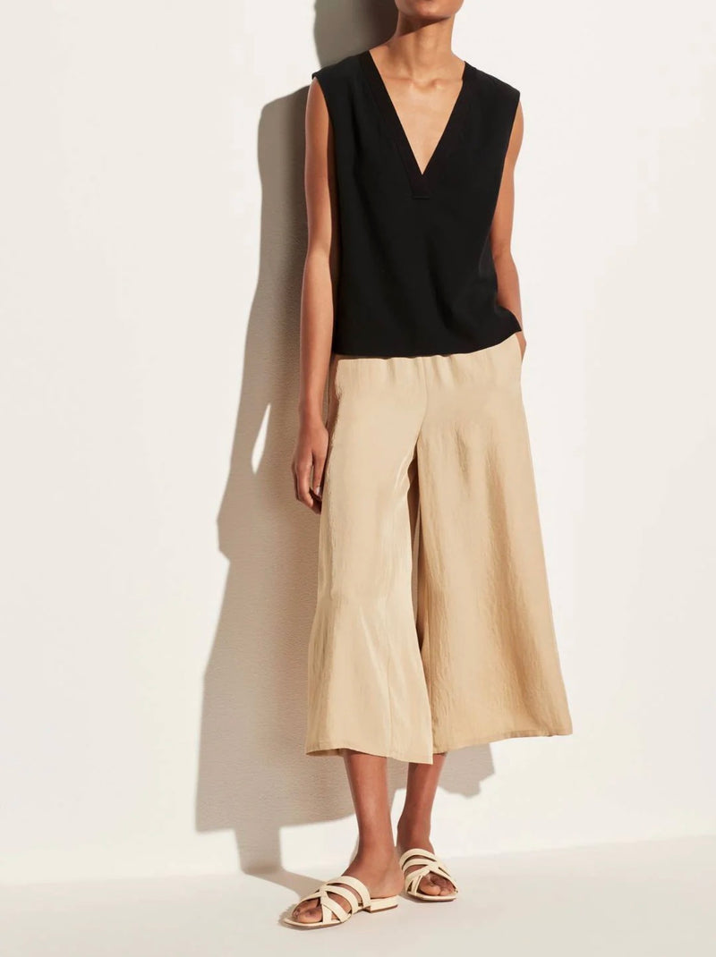 Vince Rib Trim Double V-Neck Shell - Black