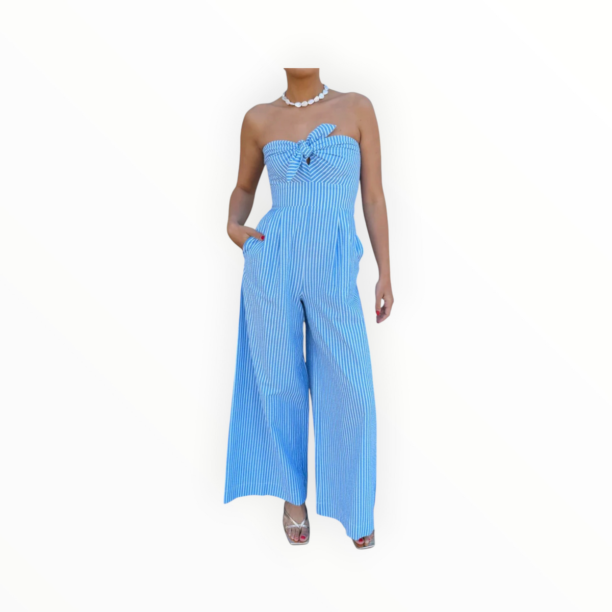 Lavender Brown Tessa Romper - Blue/White Stripe