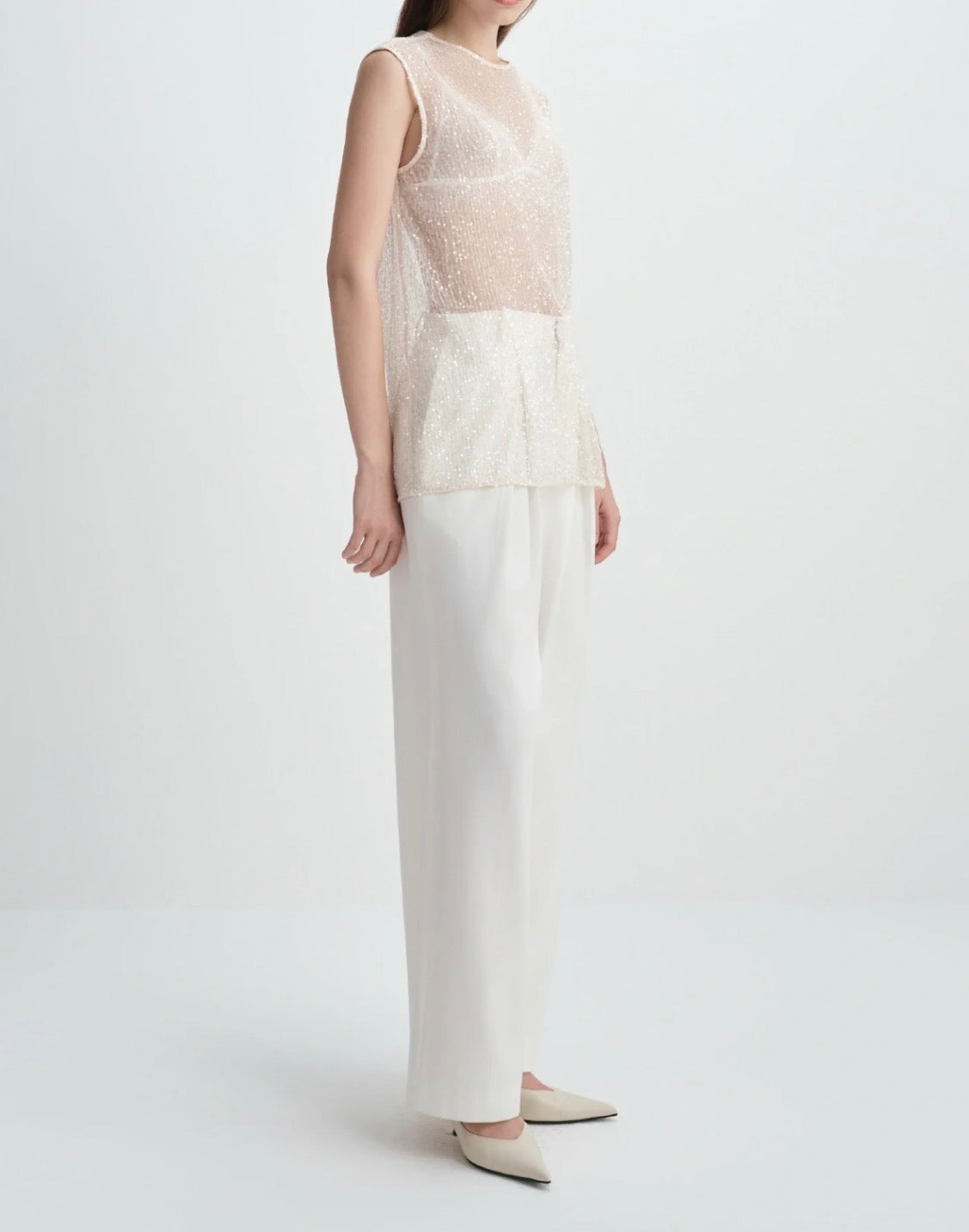 Rue Sophie Ananya Sequinced Mesh Top - Crème