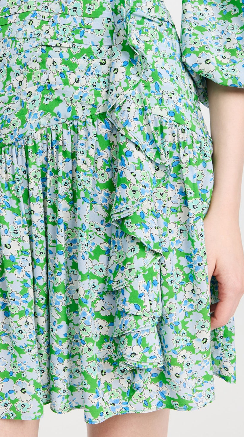 Shoshanna Nicola Floral Print Ruffle Dress - Spring Green Multi