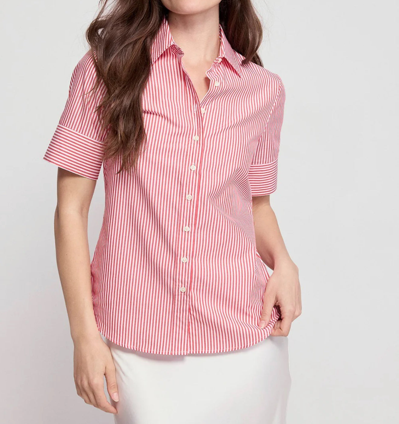 The Shirt by Rochelle Behrens The Short Sleeve Shirt - Red/White Stripe