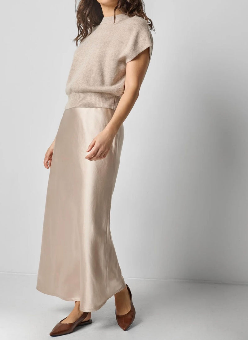 LILLA|P Satin Slip Front Skirt - Angora
