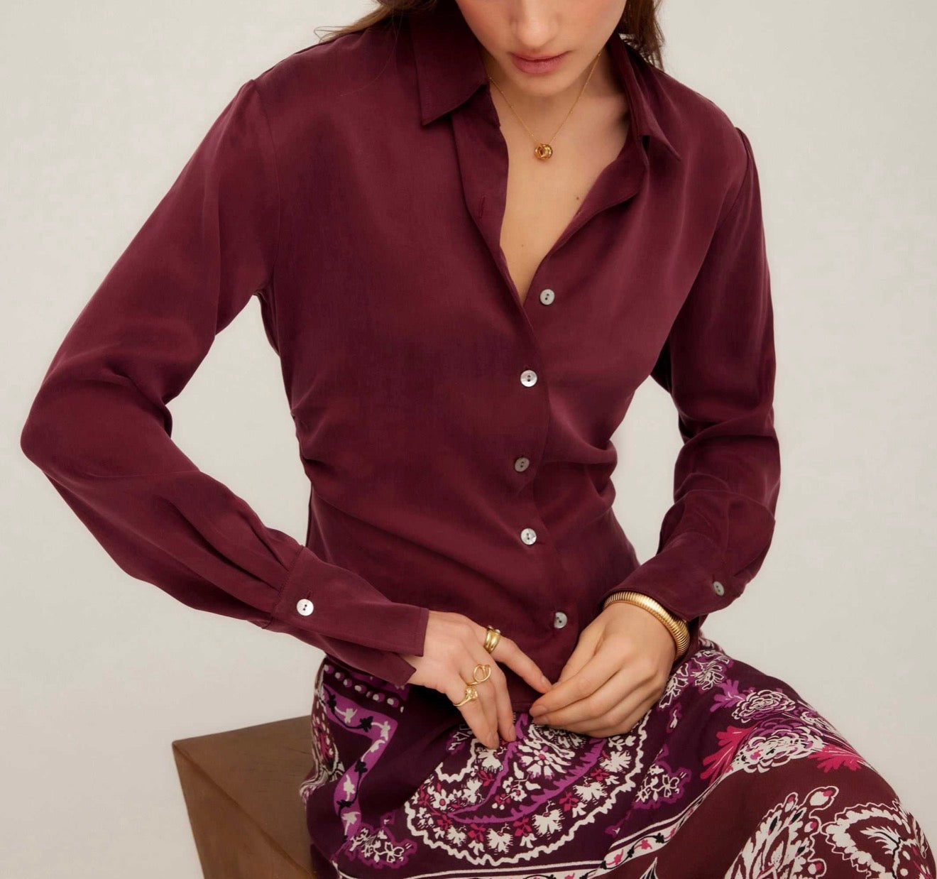 Fifteen Twenty Tawnie Side-Pleat Shirt - Wine